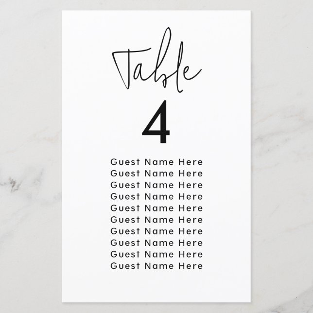 Minimal elegante Table Guest Names Sitze Chart Chi (Vorderseite)