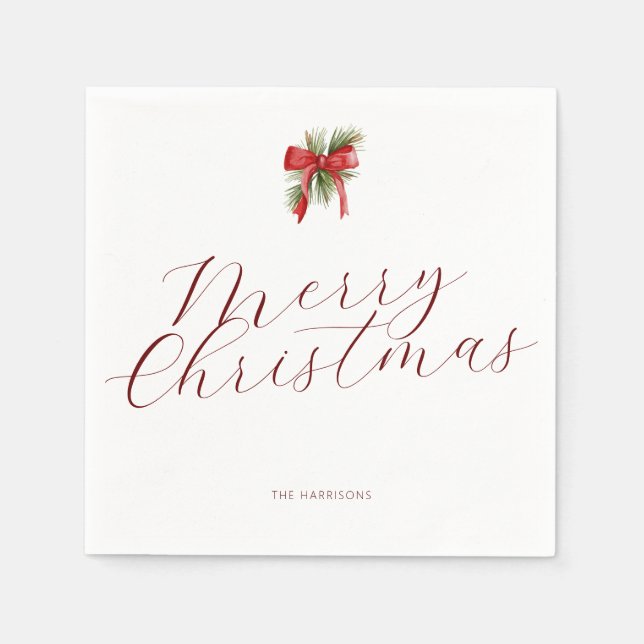 Minimal Elegante Weihnachten Rot und Grün Foliage Serviette (Vorderseite)