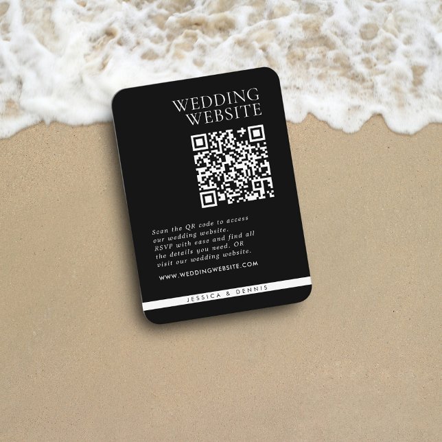 Minimal Eleganter Black and White QR Code Hochzeit Begleitkarte (Von Creator hochgeladen)