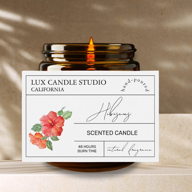 Minimal Eleganter Hibiskus Candle Jar Label Lebensmitteletikett (Von Creator hochgeladen)