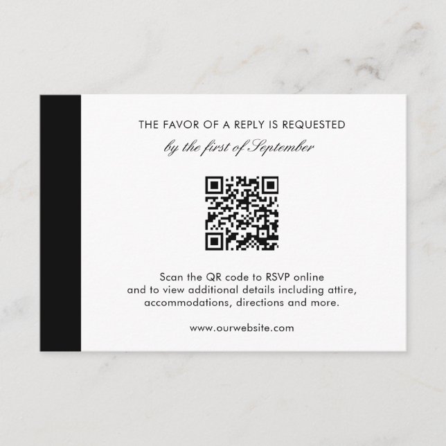 Minimal Eleganter moderner QR Code Hochzeit RSVP Karte (Vorderseite)