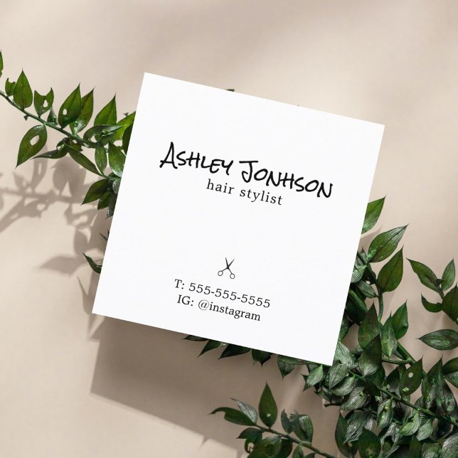 Minimal Eleganter Schwarz-weißer Graufriseur Quadratische Visitenkarte (Von Creator hochgeladen)