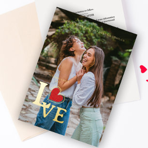 Minimal Elegantes Foto Trendy Fake Rotes Herz Folieneinladung