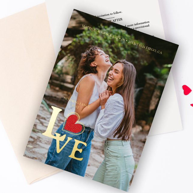 Minimal Elegantes Foto Trendy Fake Rotes Herz Folieneinladung (Von Creator hochgeladen)