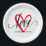 Minimal Elegantes Herz Pappteller<br><div class="desc">Das Wort Liebe in einer schicken Schrift über ein elegantes rotes Herz,  diese Papier-Teller sind Spaß für Brautparty,  Hochzeiten,  Geburtstagsparty,  Valentinstag oder jeden besondere Anlass.</div>