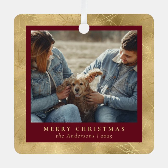 Minimal Elegantes Rot & Gold Weihnachtskuppel Foto Ornament Aus Metall (Vorderseite)