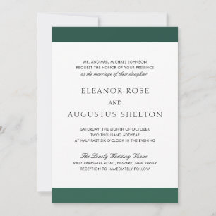 Minimal Emerald Green Elegant Moderne Hochzeit Einladung