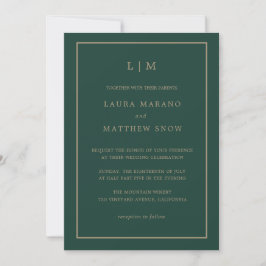 Minimal Emerald Green Monogram Simple Wedding Einladung