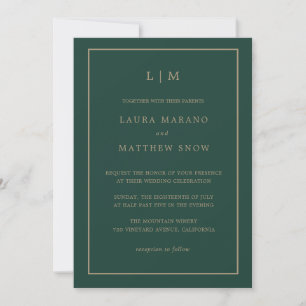 Minimal Emerald Green Monogram Simple Wedding Einladung