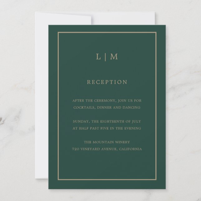 Minimal Emerald Monogram Simple Elegant Wedding Einladung (Vorderseite)