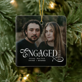 Minimal Engaged Couples 2 Photos Stylish Christmas Keramikornament
