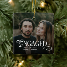 Minimal Engaged Couples Photo Stylish Christmas Keramikornament