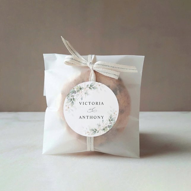 Minimal Eucalyptus Wedding Classic Round Sticker (Von Creator hochgeladen)