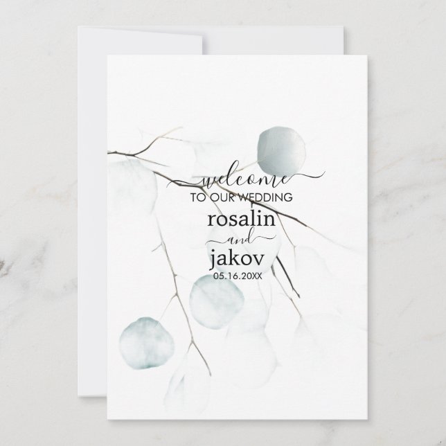 Minimal Eucalyptus Wedding  Einladung (Vorderseite)