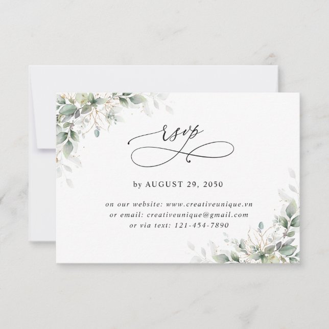 Minimal Eucalyptus Wedding Online RSVP Card Karte (Vorderseite)