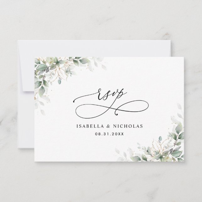 Minimal Eucalyptus Wedding RSVP Card Karte (Vorderseite)