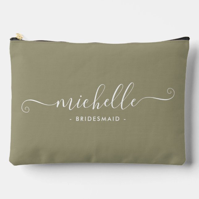 Minimal Eukalyptus Green Personalisiert Bridesmaid Zubehörtasche (Vorderseite)