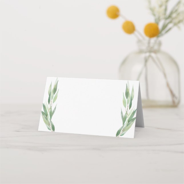 Minimal Eukalyptus Watercolor Blätter Wedding Gues Platzkarte (Vorderseite)