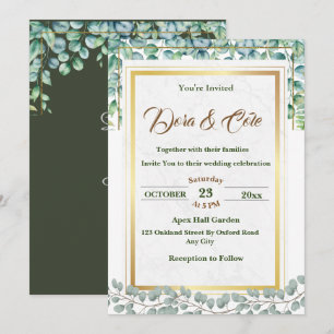 Minimal Eukalyptus Watercolor Grüne Hochzeit Einladung