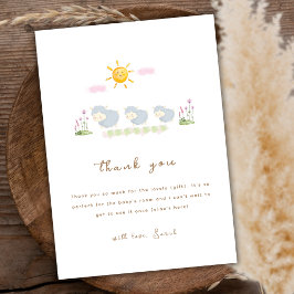 Minimal Family Sheep Floral Garden Baby Shower  Dankeskarte