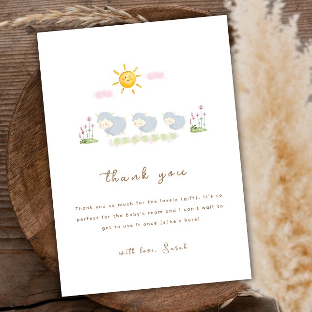 Minimal Family Sheep Floral Garden Baby Shower  Dankeskarte (Minimal Family Sheep Floral Garden Baby Shower Thank You Card)