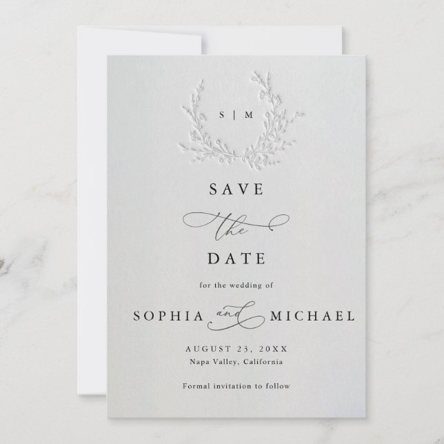Minimal Faux Blind Deboss Cotton Save The Date (Vorderseite)
