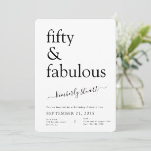 Minimal Fifty and Fabulous 50. Geburtstagsfeier Einladung