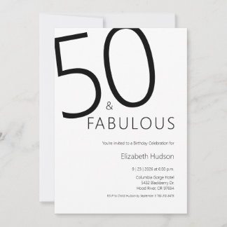 Minimal Fifty and Fabulous 50. Geburtstagsfeier Einladung