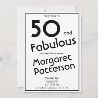 Minimal Fifty and Fabulous 50. Geburtstagsfeier Einladung