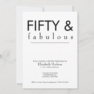 Minimal Fifty and Fabulous 50. Geburtstagsfeier Einladung