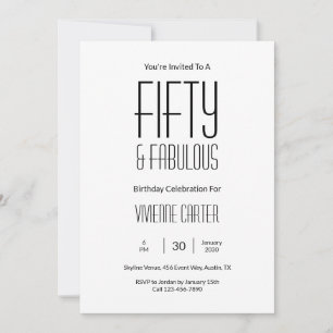 Minimal Fifty and Fabulous 50. Geburtstagsfeier Einladung
