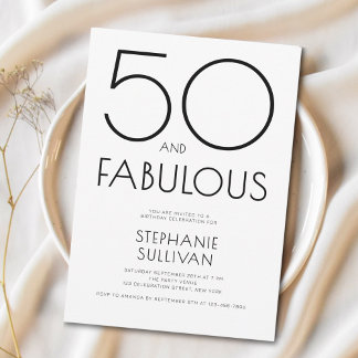 Minimal Fifty and Fabulous 50. Geburtstagsfeier Einladung