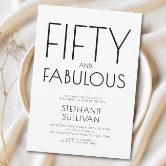 Minimal Fifty and Fabulous 50. Geburtstagsfeier Einladung
