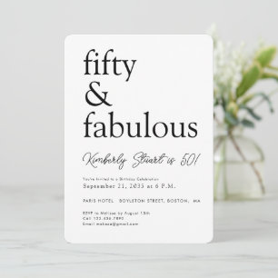 Minimal Fifty and Fabulous 50. Geburtstagsfeier Einladung