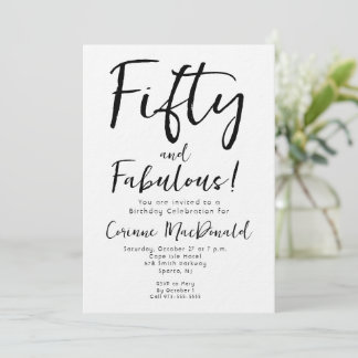 Minimal Fifty and Fabulous 50th Birthday  Einladung