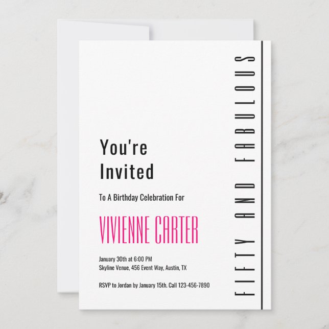 Minimal Fifty and Fabulous 50th Birthday Party Einladung (Vorderseite)