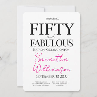 Minimal Fifty and Fabulous 50th Birthday Party Einladung