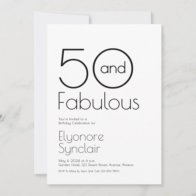 Minimal Fifty and Fabulous 50th Birthday Party Einladung (Vorderseite)
