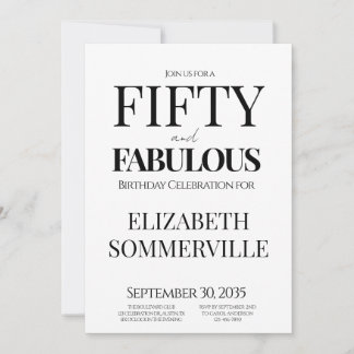 Minimal Fifty and Fabulous 50th Birthday Party Einladung