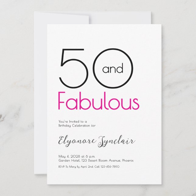 Minimal Fifty and Fabulous 50th Birthday Party Einladung (Vorderseite)