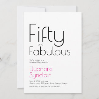 Minimal Fifty and Fabulous 50th Birthday Party Einladung