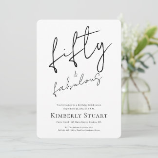 Minimal Fifty and Fabulous 50th Script Birthday Einladung