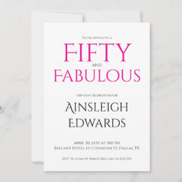 Minimal Fifty and Fabulous Pink 50th Birthday Einladung