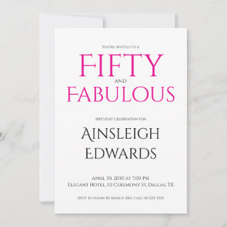 Minimal Fifty and Fabulous Pink 50th Birthday Einladung
