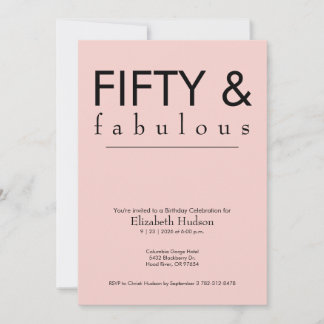 Minimal Fifty & Fabulous Pink 50. Geburtstagsfeier Einladung