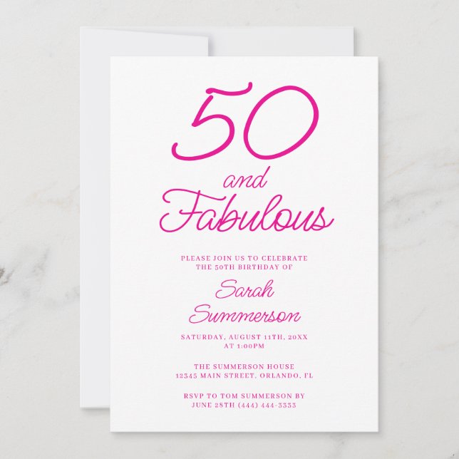 Minimal Fifty Fabulous Pink 50th Birthday Party Einladung (Vorderseite)