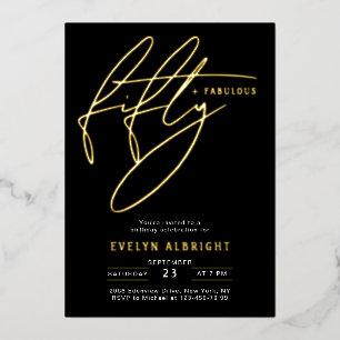 Minimal Fifty und Fabulous 50 Geburtstagsfeier Gol Folieneinladung