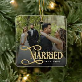 Minimal First Christmas Married Couples 2 Photos Keramikornament