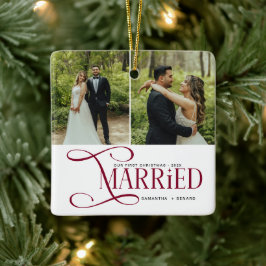 Minimal First Christmas Married Couples 2 Photos Keramikornament