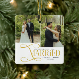 Minimal First Christmas Married Couples 2 Photos Keramikornament